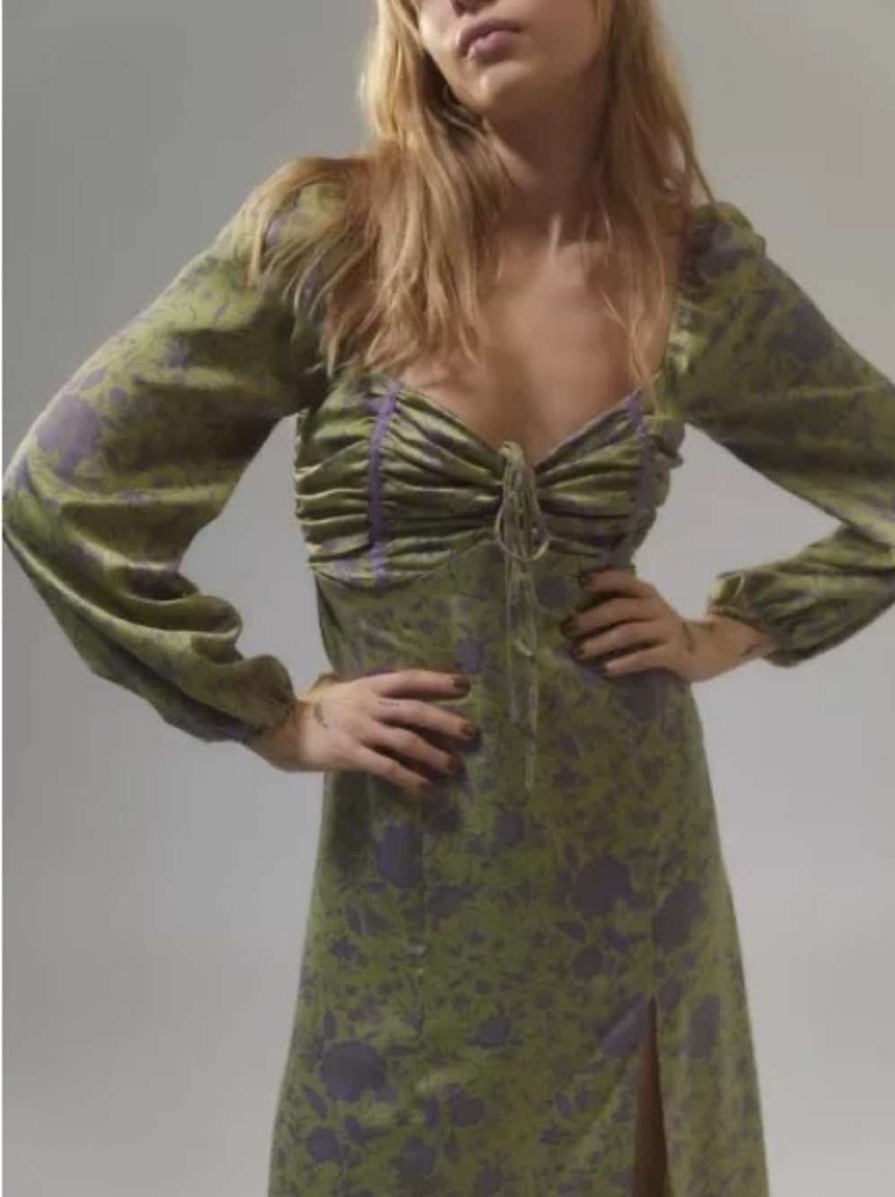 Urban Outfitters Olive Green and Purple Floral Long Sleeve Dress